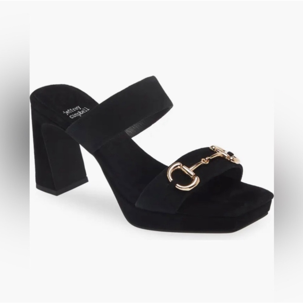 Jeffrey Campbell Black Suede Slide Sandals with Gold Horsebit